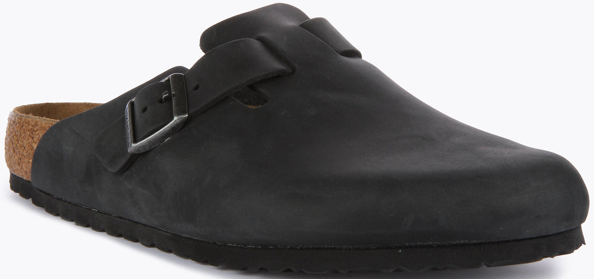 Sabots Birkenstock Boston | Cuir véritable noir pour hommes et femmes