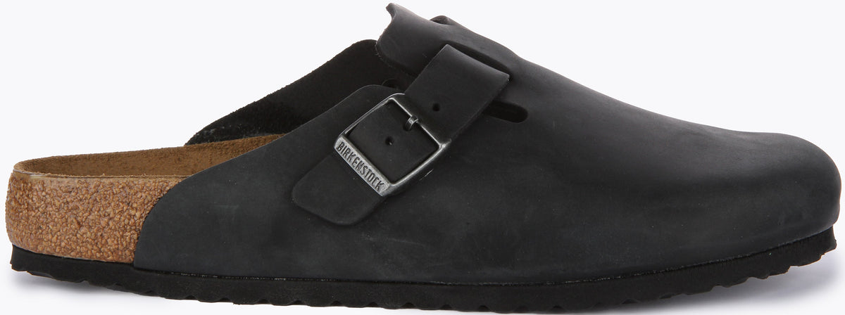 Sabots Birkenstock Boston | Cuir véritable noir pour hommes et femmes