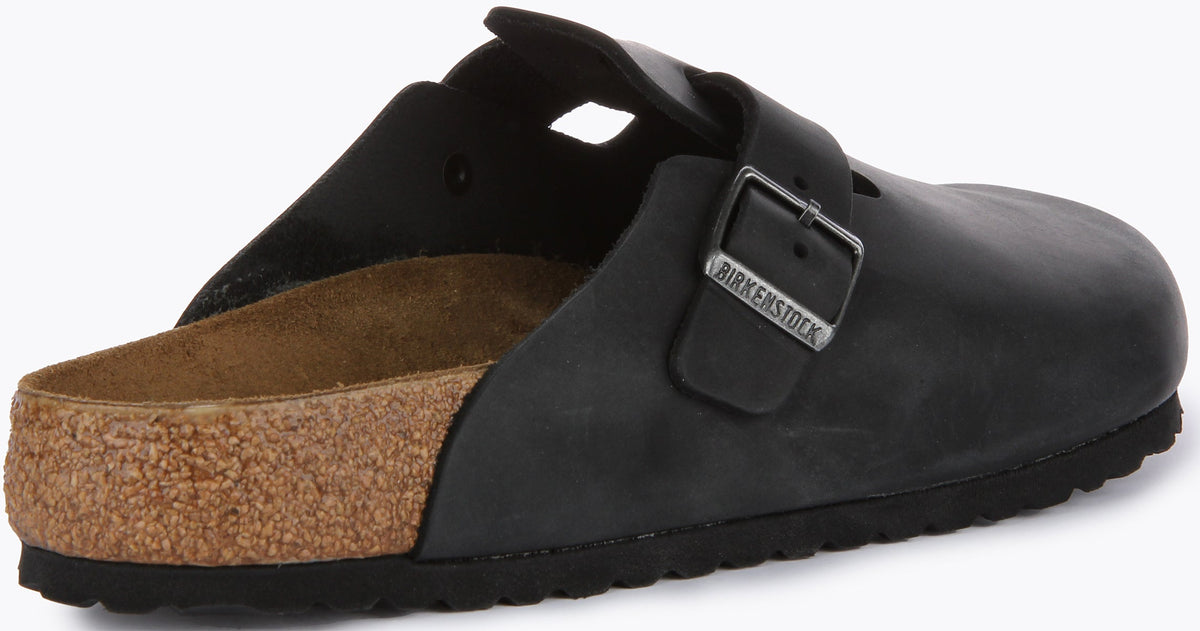 Sabots Birkenstock Boston | Cuir véritable noir pour hommes et femmes