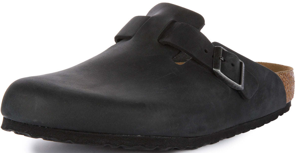 Sabots Birkenstock Boston | Cuir véritable noir pour hommes et femmes