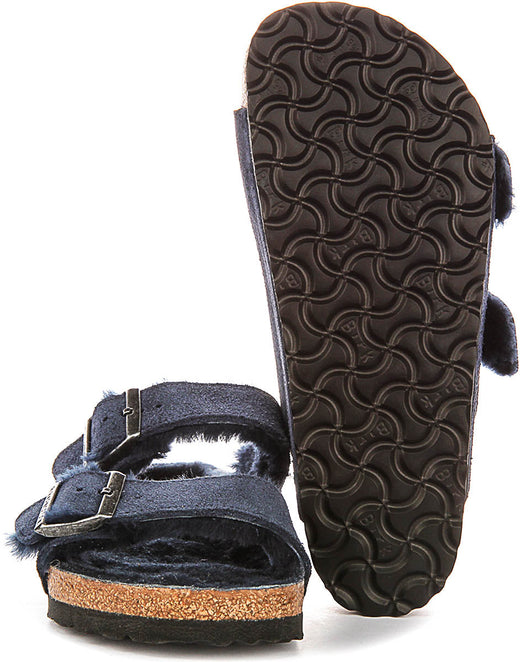 Birkenstock Arizona sandalen | Marineblauwe suède met shearlingvoering voor dames - Normale pasvorm