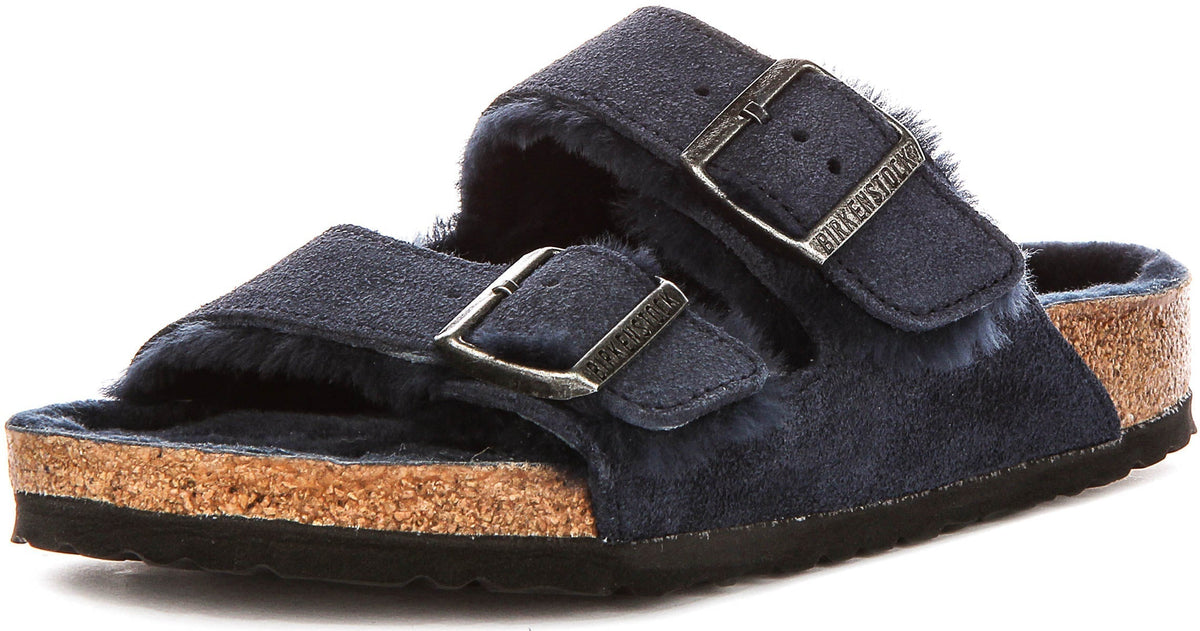 Birkenstock Arizona sandalen | Marineblauwe suède met shearlingvoering voor dames - Normale pasvorm