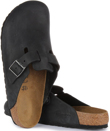 Sabots Birkenstock Boston | Cuir véritable noir pour hommes et femmes