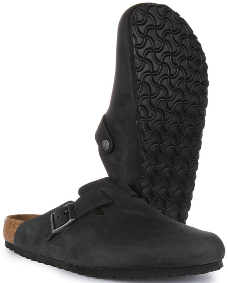 Sabots Birkenstock Boston | Cuir véritable noir pour hommes et femmes
