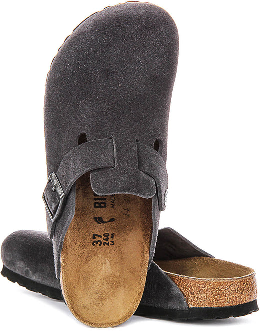 Birkenstock Boston Clogs | Houtskool suède leer voor heren en dames - Smalle pasvorm