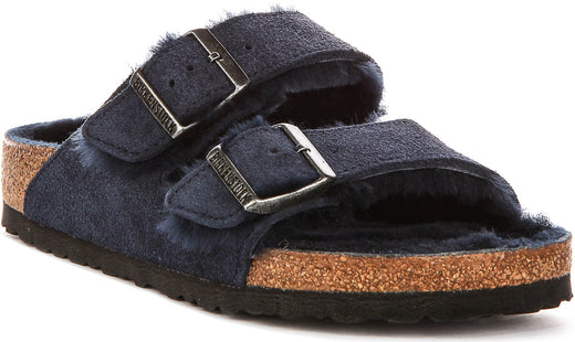 Birkenstock Arizona sandalen | Marineblauwe suède met shearlingvoering voor dames - Normale pasvorm