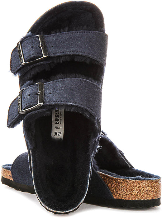 Birkenstock Arizona sandalen | Marineblauwe suède met shearlingvoering voor dames - Normale pasvorm